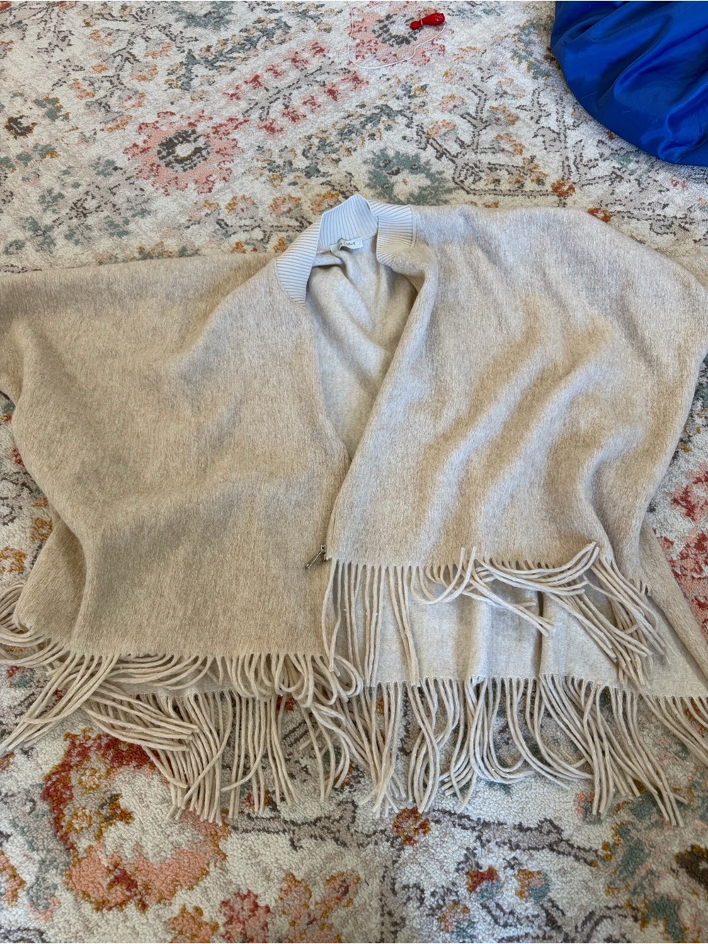 Fringed Open-Front Women's Sweater with zipper in Light Beige